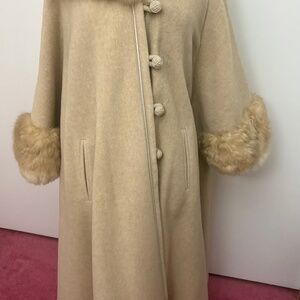 Beautiful, Cape-style, Full-Length Coat with Fur Trim -- Size 11/12